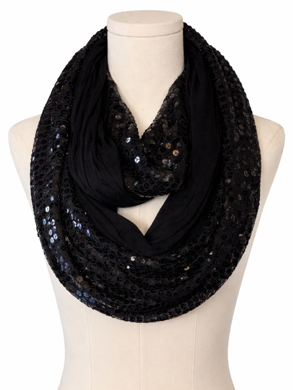 Black Sequin Infinity Scarf One Size Sparkly Party Evening Holiday Wrap Glam